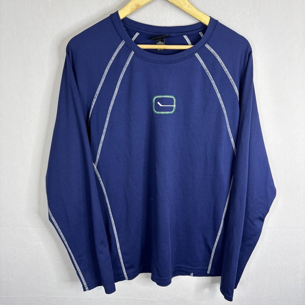 Roger Edwards Vancouver Canucks Long Sleeve Athletic Shirt Blue Men’s XL Warmup